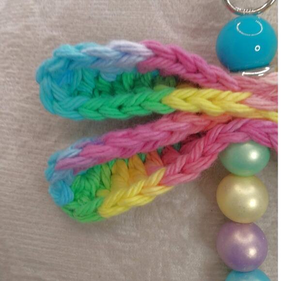 Crochet Dragonfly Pastel Beaded Keychain Handmade Diffuser Purse Charm Bag Clip - Picture 5 of 8